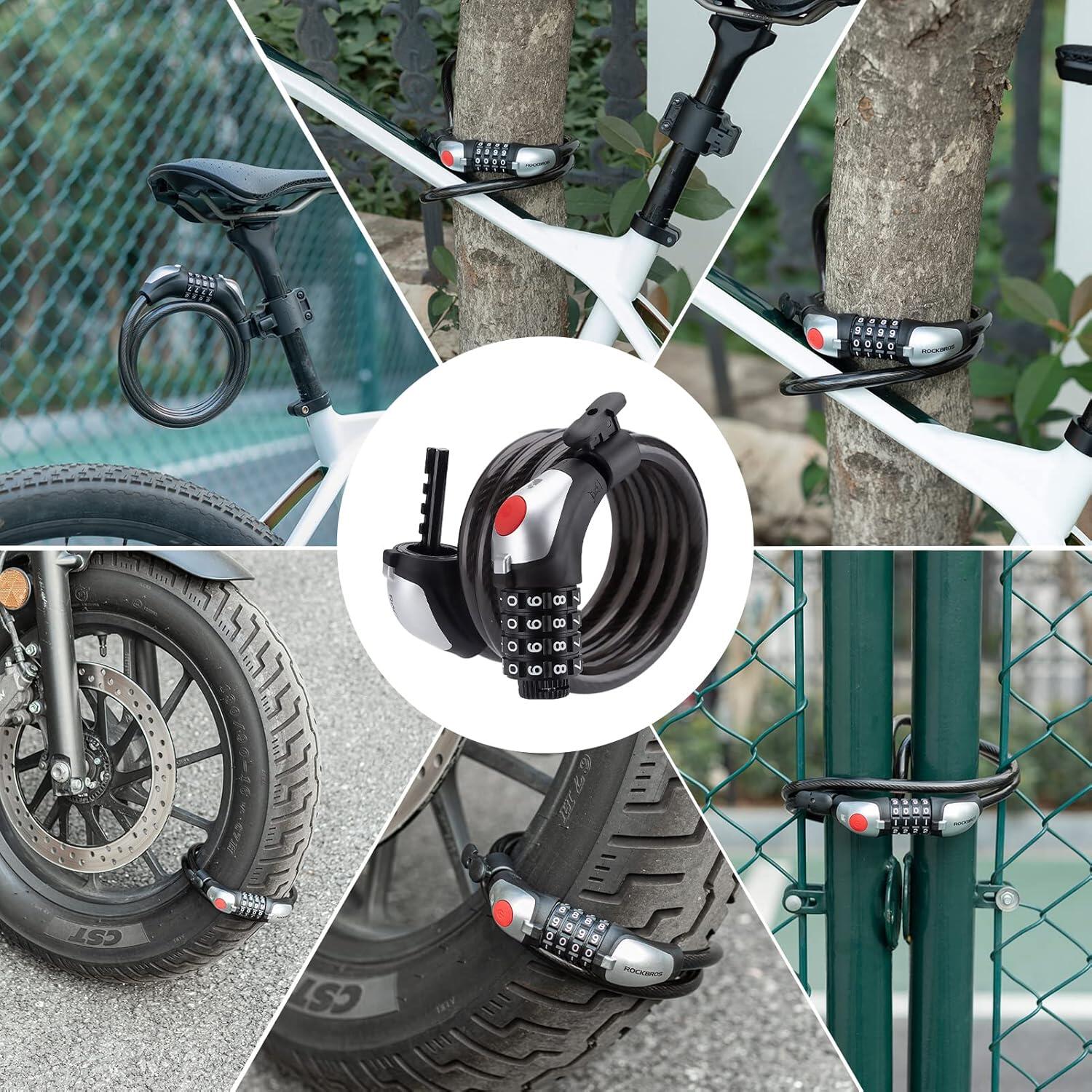 ROCKBROS Câble Antivol Vélo 120/180cm à Code 4 Chiffres, Imperméable 7/7