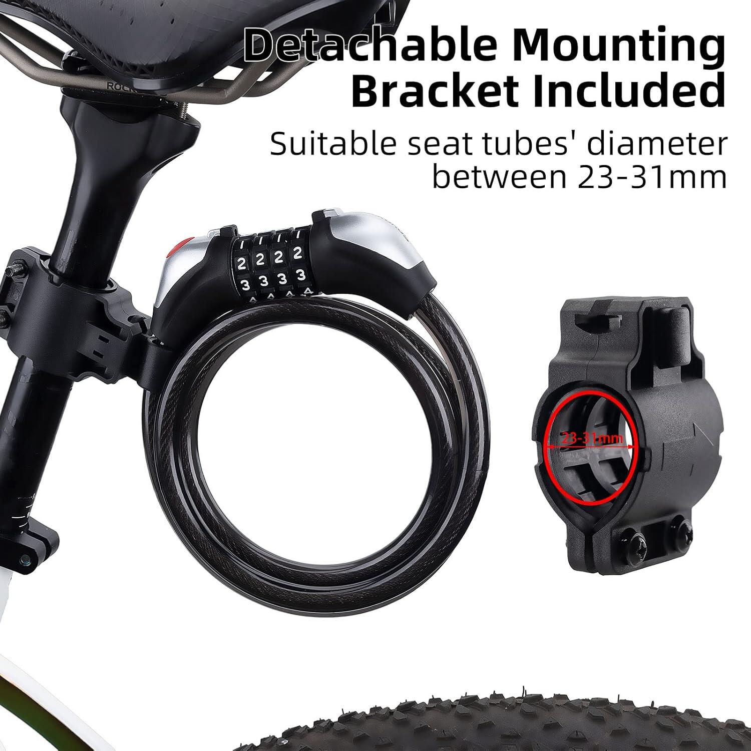 ROCKBROS Câble Antivol Vélo 120/180cm à Code 4 Chiffres, Imperméable 5/7