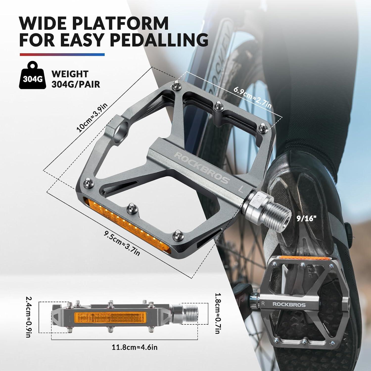 ROCKBROS Pédales VTT Aluminium avec Réflecteurs Antidérapantes 3/6