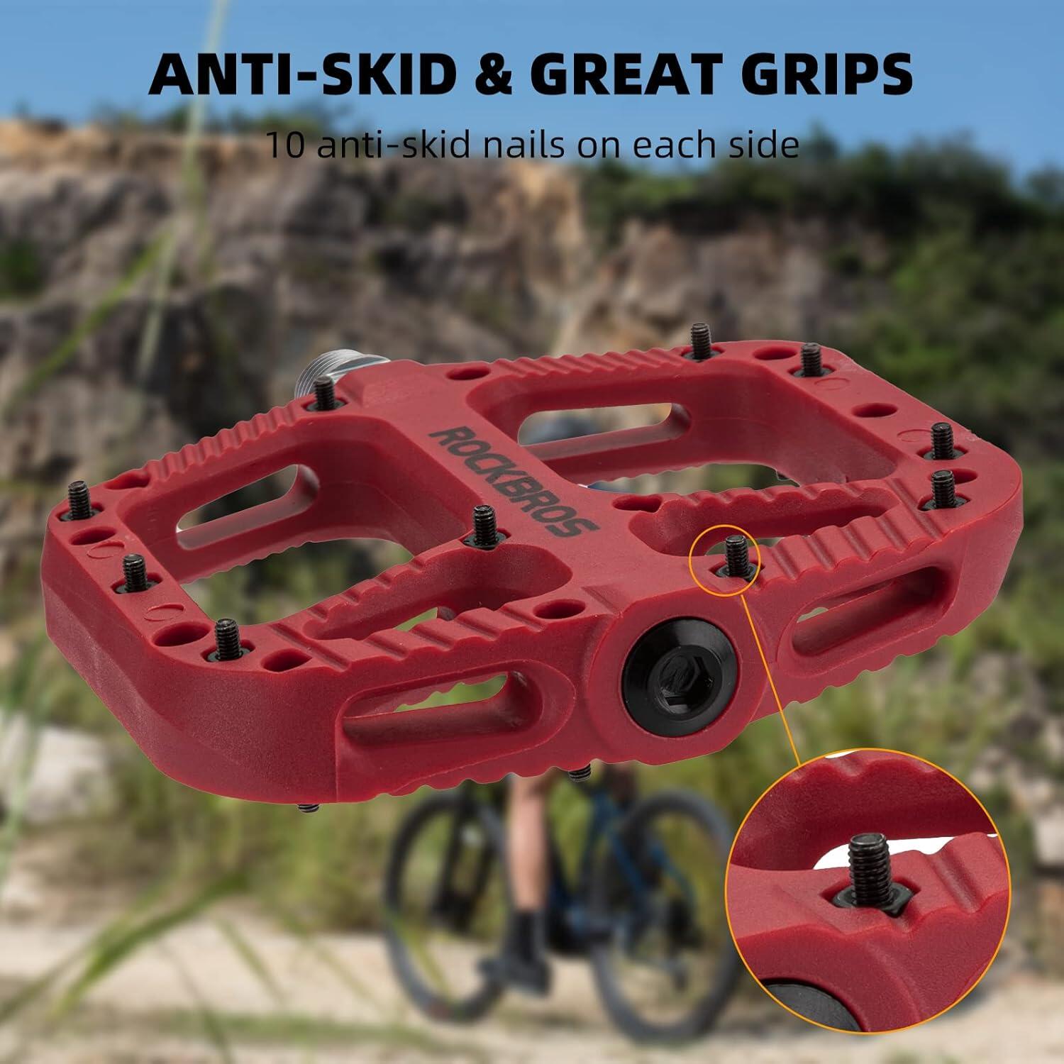 ROCKBROS Pédales VTT BMX Plates 9/16 en Nylon Antidérapantes 3/8
