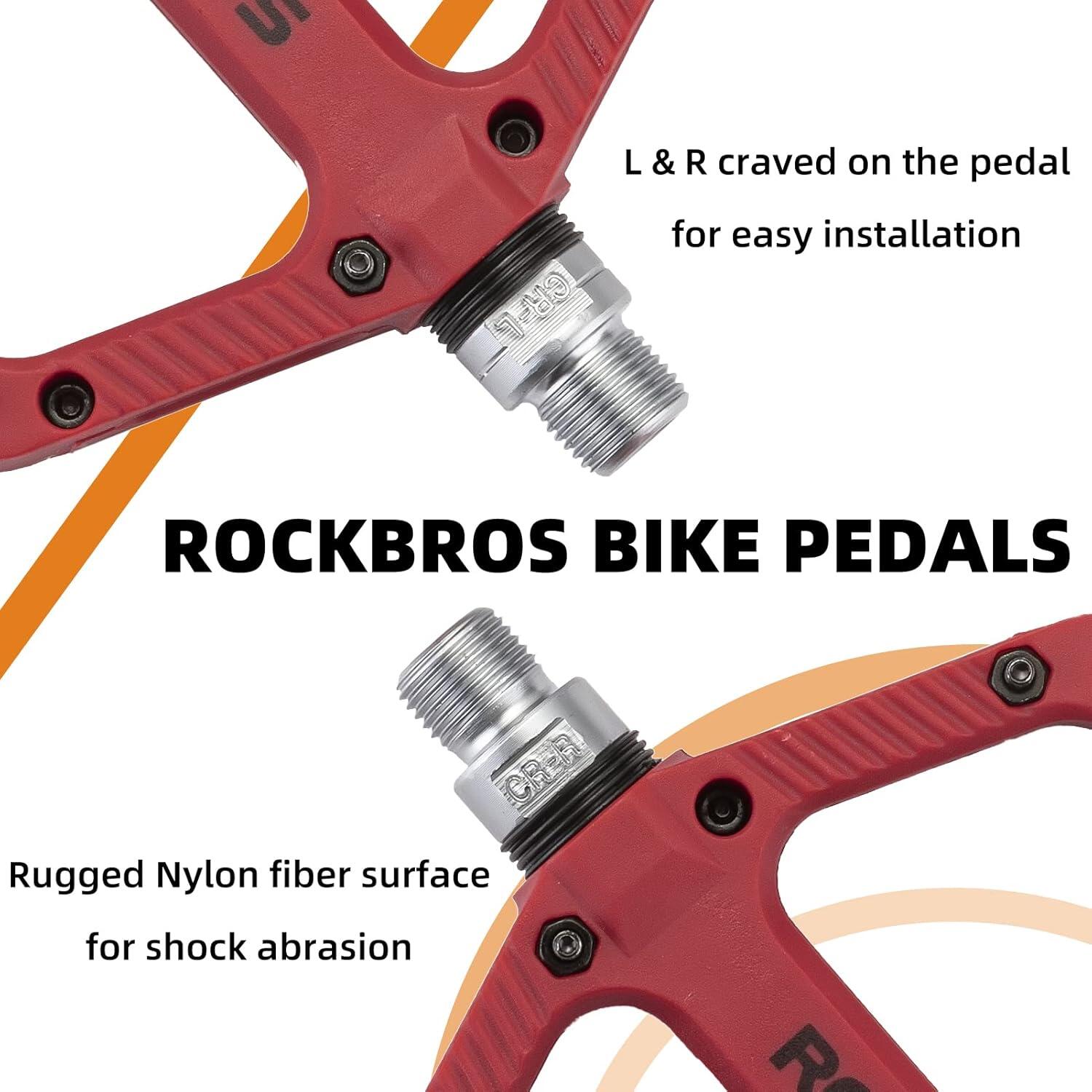 ROCKBROS Pédales VTT BMX Plates 9/16 en Nylon Antidérapantes 5/8