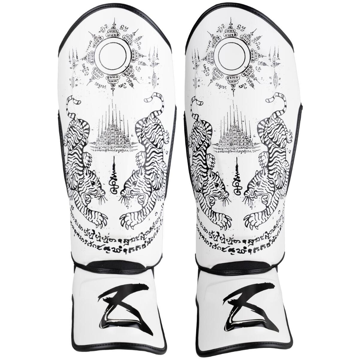 8 WEAPONS Shin Guards - Sak Yant Tigers white S 3/7