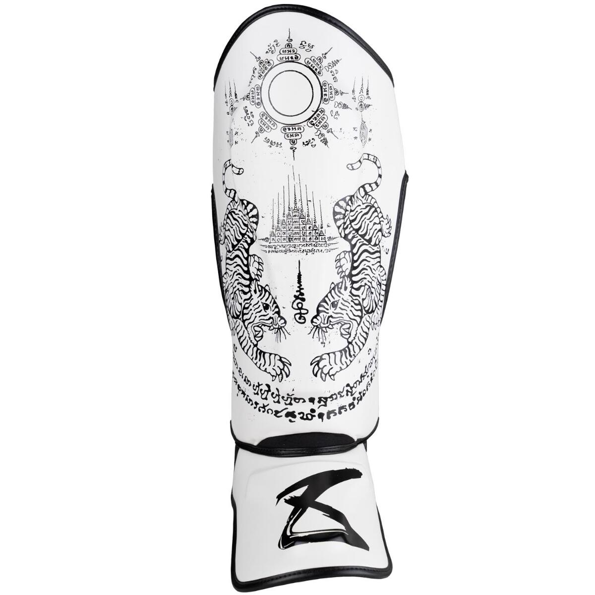 8 WEAPONS Shin Guards - Sak Yant Tigers white S 5/7