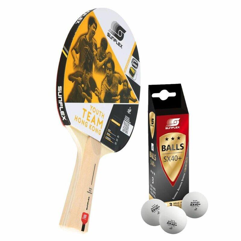 Sunflex Tischtennisschläger Youth Team Hong Kong + 3x SX+ Tischtennisbälle 1/4