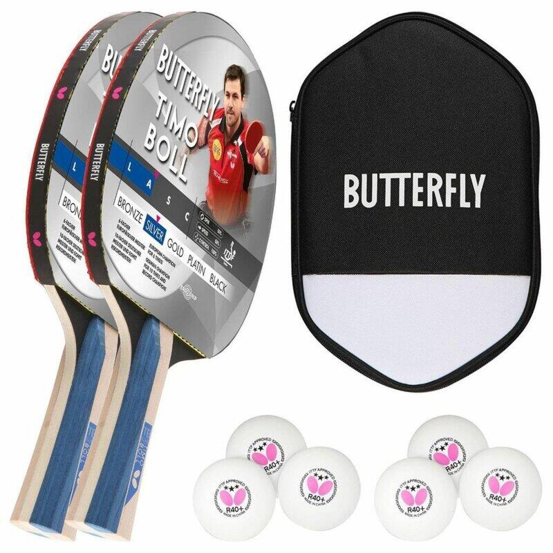 Butterfly 2x Timo Boll Silber 85016 Tischtennisschläger + Hülle + 6x 3*** Bälle 6/6