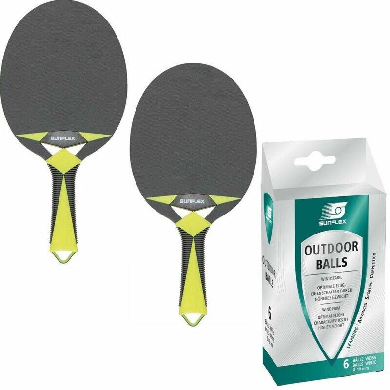 Sunflex 2 x Tischtennisschläger Outdoor Zircon + 6 x Tischtennisbälle Outdoor 1/2