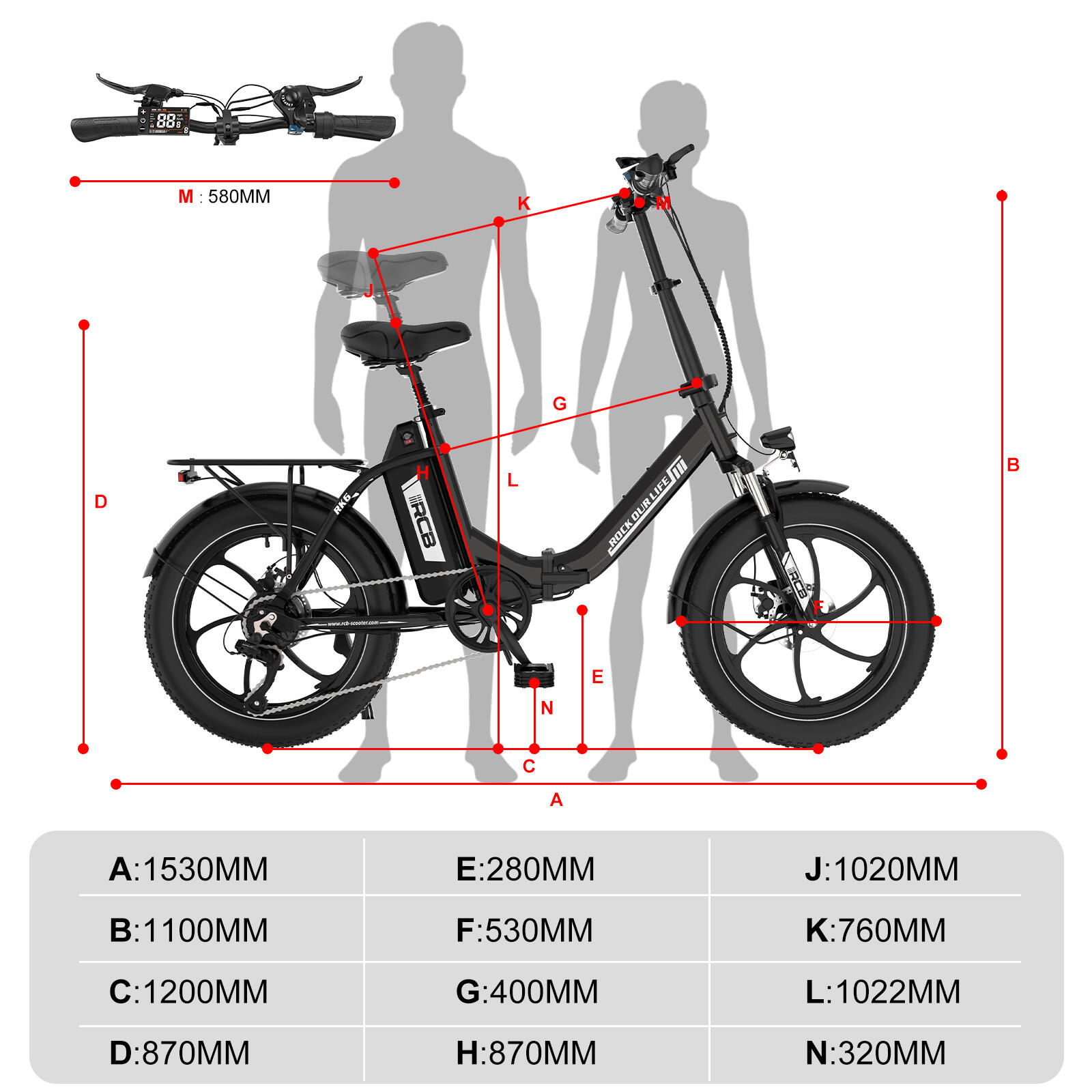 Opvouwbare elektrische fiets voor volwassenen 20'' E-Bike 36V 15.6Ah - RCB RK6 6/9