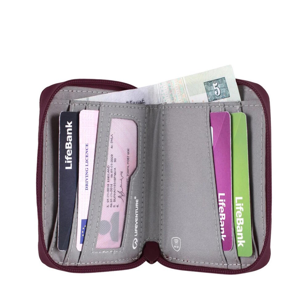 Portefeuille bi-fold Lifeventure plum, tissu recyclé, RFID et multi-ensions 4/6
