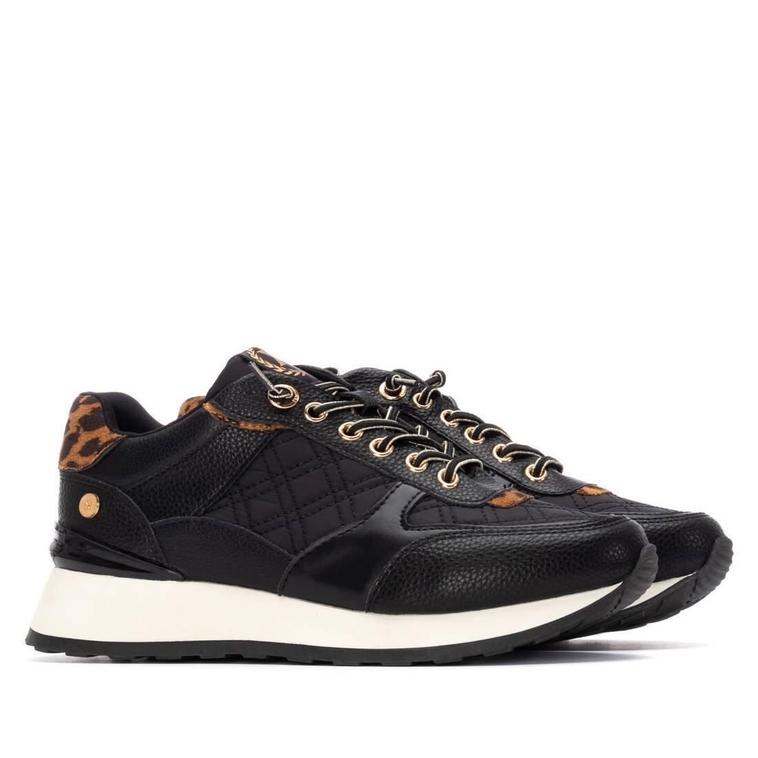 Baskets XTI 144209 femme noires à imprimé animal, talon 4 cm 4/4
