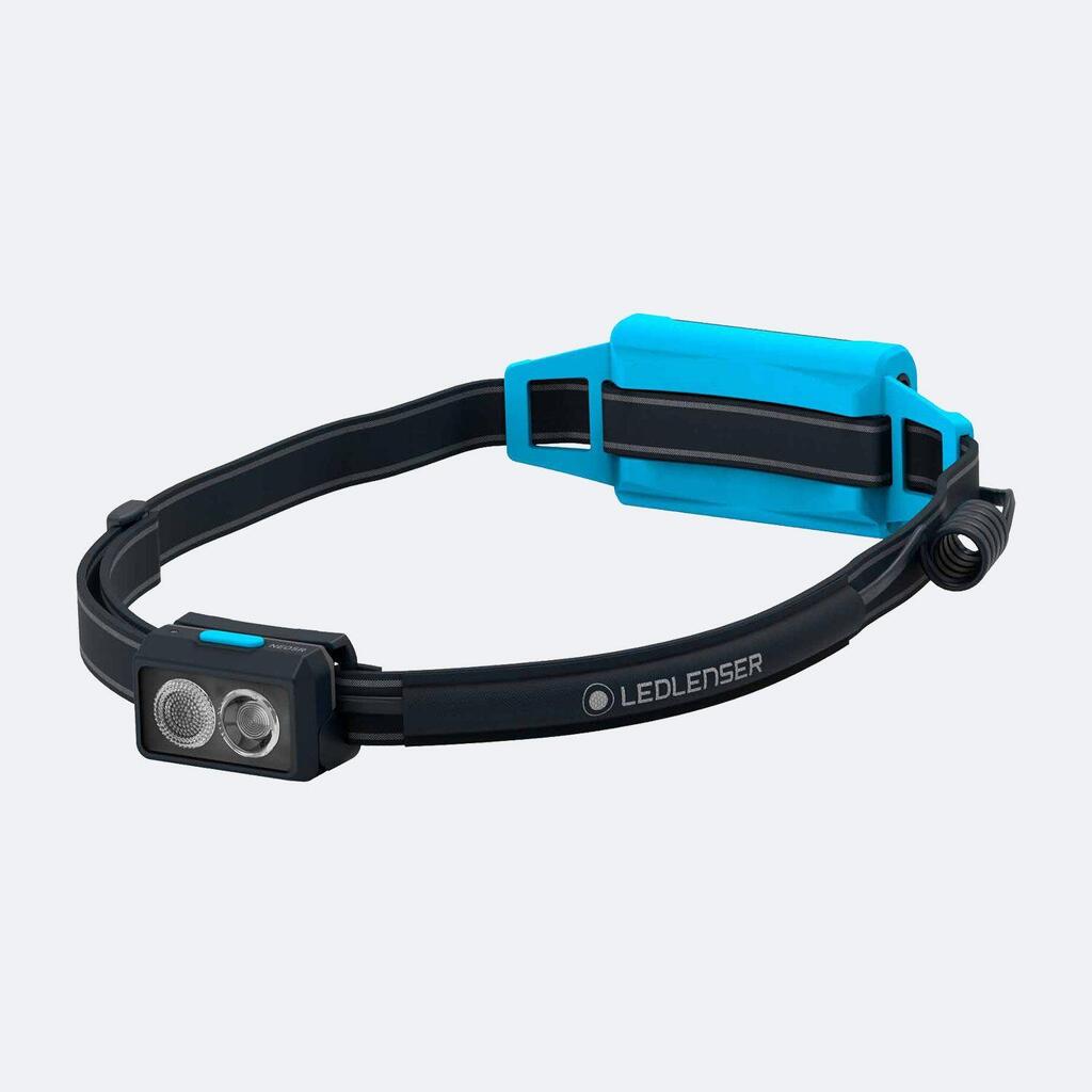NEO5R Running Head Torch Rechargeable, 600lm, Inc Red Rear Light (Blue)