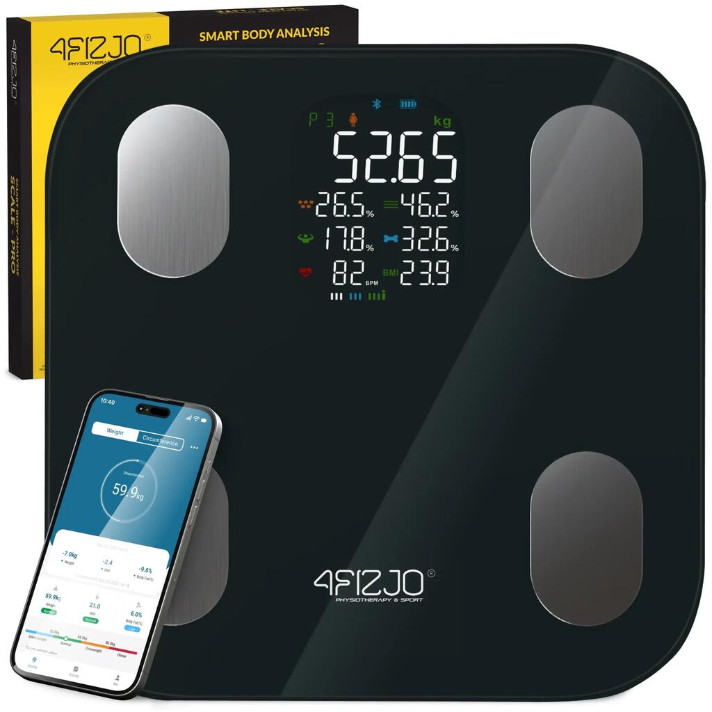 Кантар за баня PRO 4FIZJO 180 кг LCD Bluetooth Wi-Fi BMI мазнини мускули