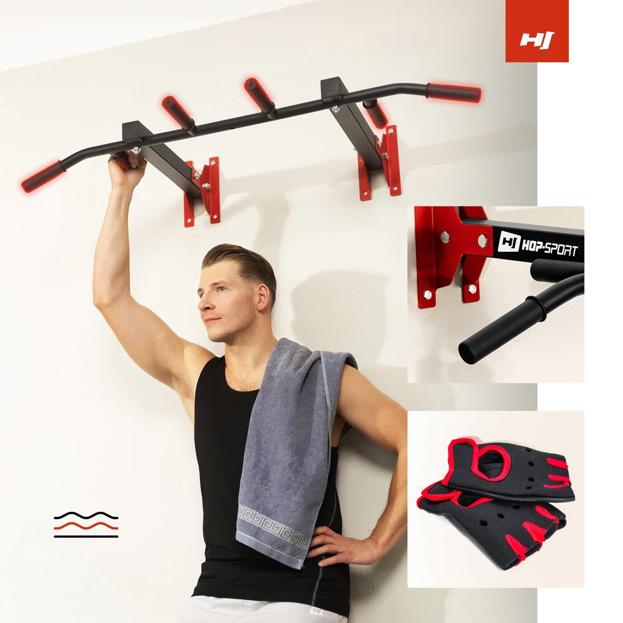 Klimmzugstange Hop-Sport HS-2006K für Decke und Wand mit Handschuhen 4/7