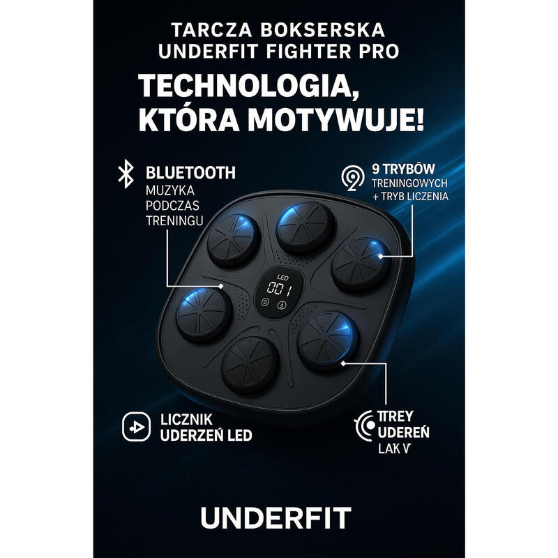 Elektroniczna tarcza bokserska UNDERFIT Fighter bluetooth z muzyką i rękawicami