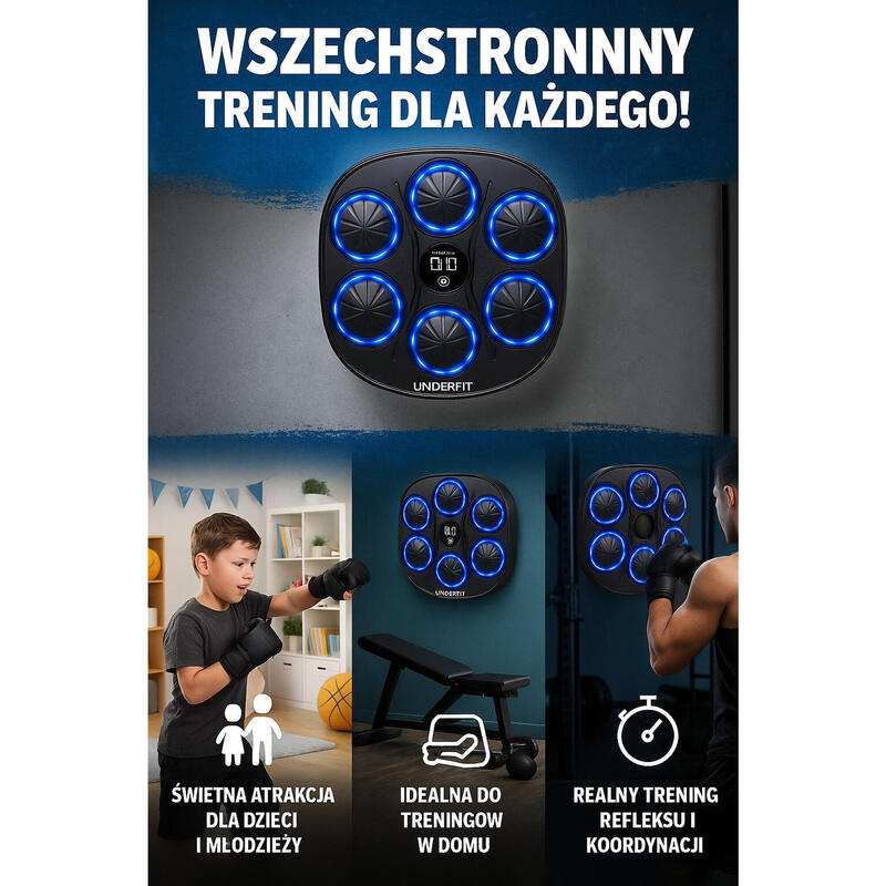 Elektroniczna tarcza bokserska UNDERFIT Fighter bluetooth z muzyką i rękawicami