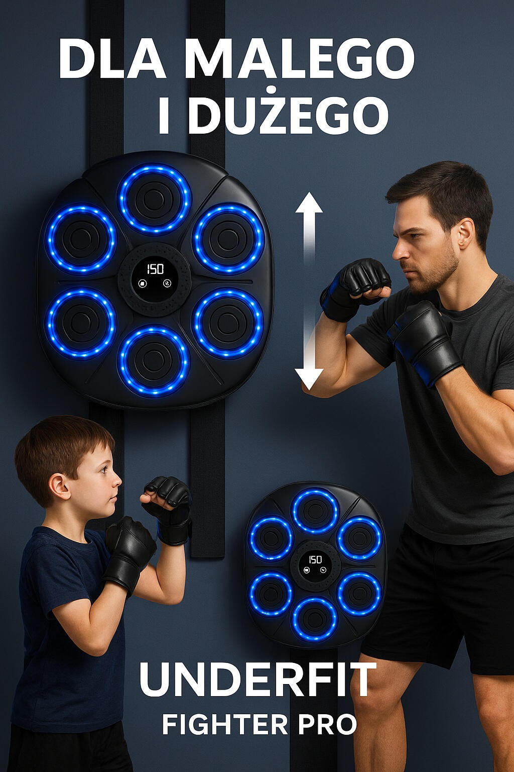 Elektroniczna tarcza bokserska UNDERFIT Fighter bluetooth z muzyką i rękawicami 7/8