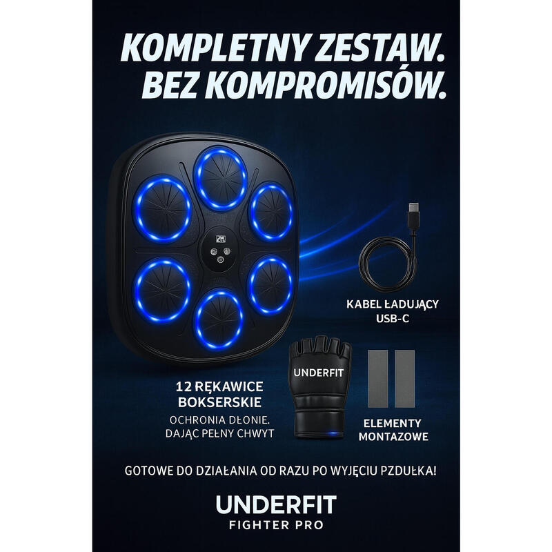 Elektroniczna tarcza bokserska UNDERFIT Fighter bluetooth z muzyką i rękawicami