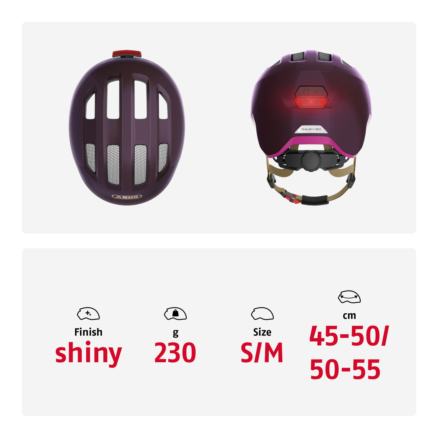Casque Enfant Abus Smiley 3.0 ACE LED - Royal Purple S 45-50cm 5/7