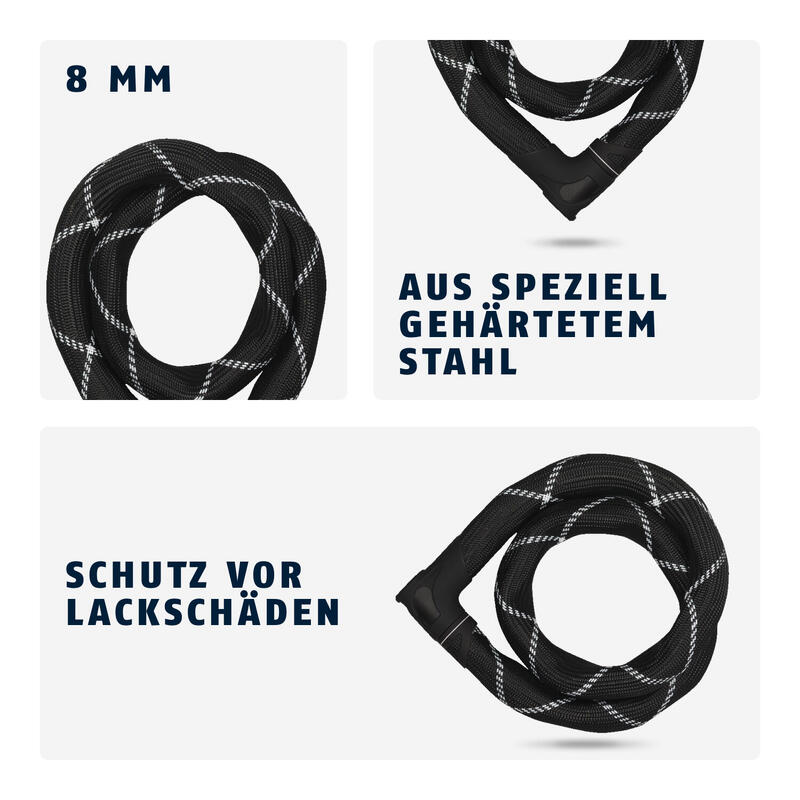 Antifurt ABUS Iven Steel-O-Chain 8210, lanț 8 mm x 140 cm, negru.