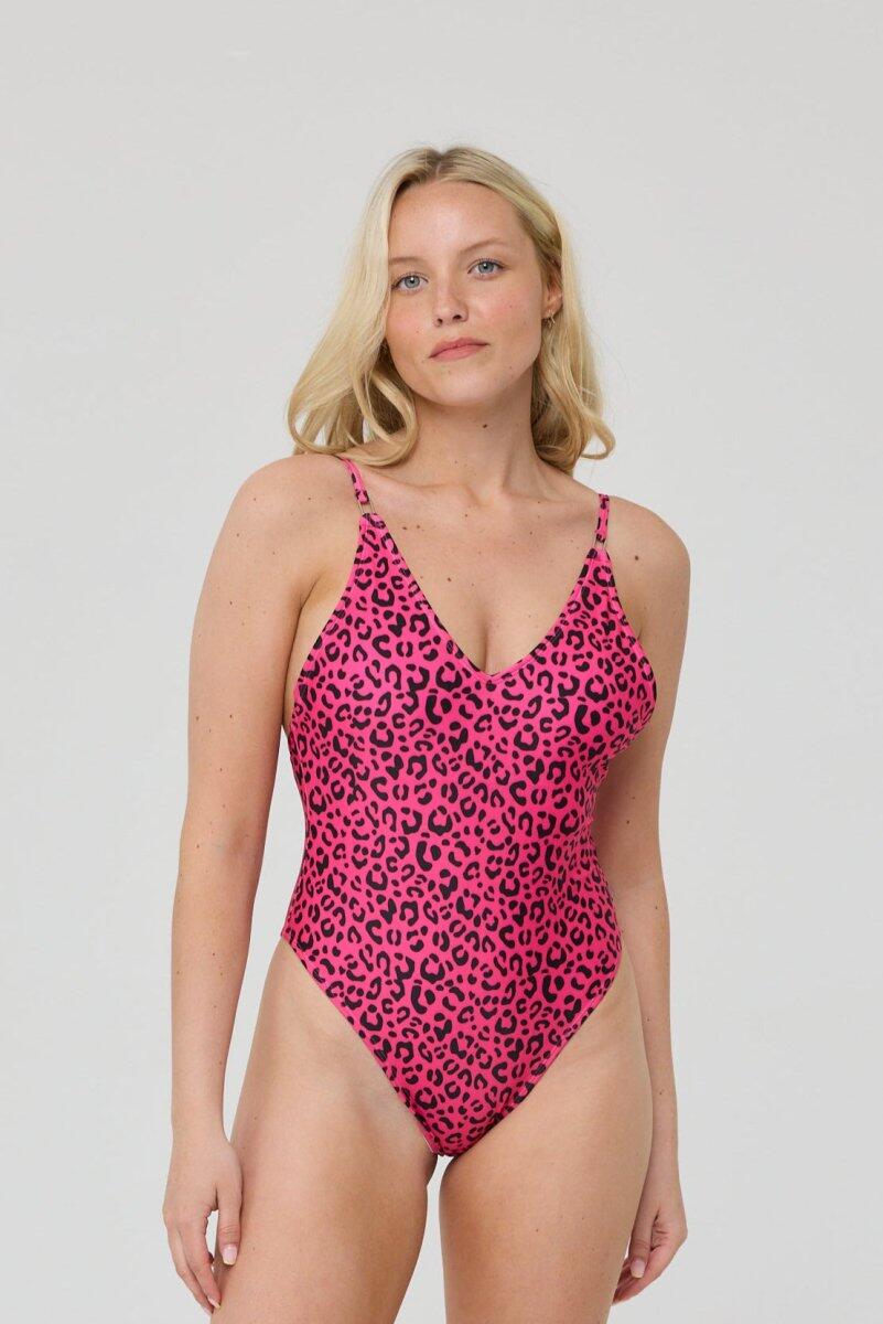 Damen Schwimmen Badeanzug Einteiler Pink Leopard 5/6