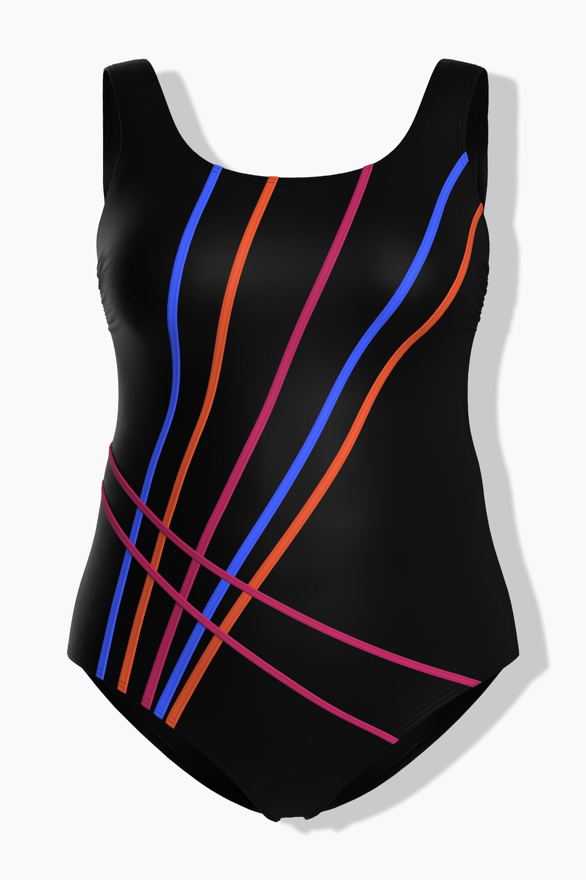 Femme Maillot de bain sans bonnets souples décolleté rond bandes colorées 6/7