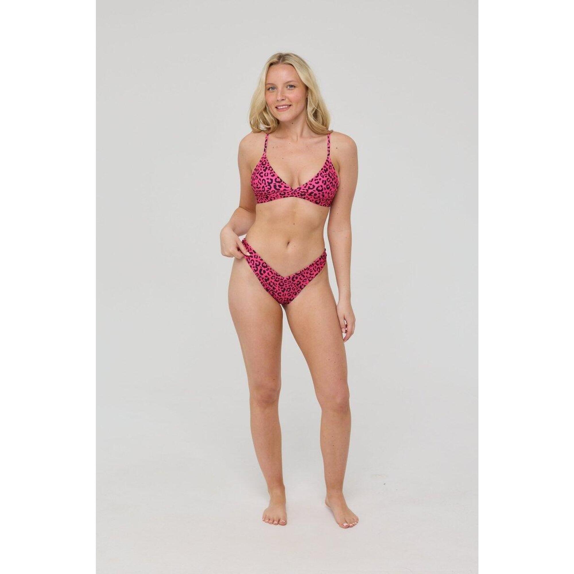 Pink Leopard Slip bikini cu tăietură în V