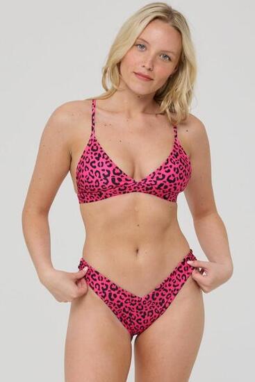 Damen Schwimmen Bikini-Hose V-Schnitt Pink Leopard