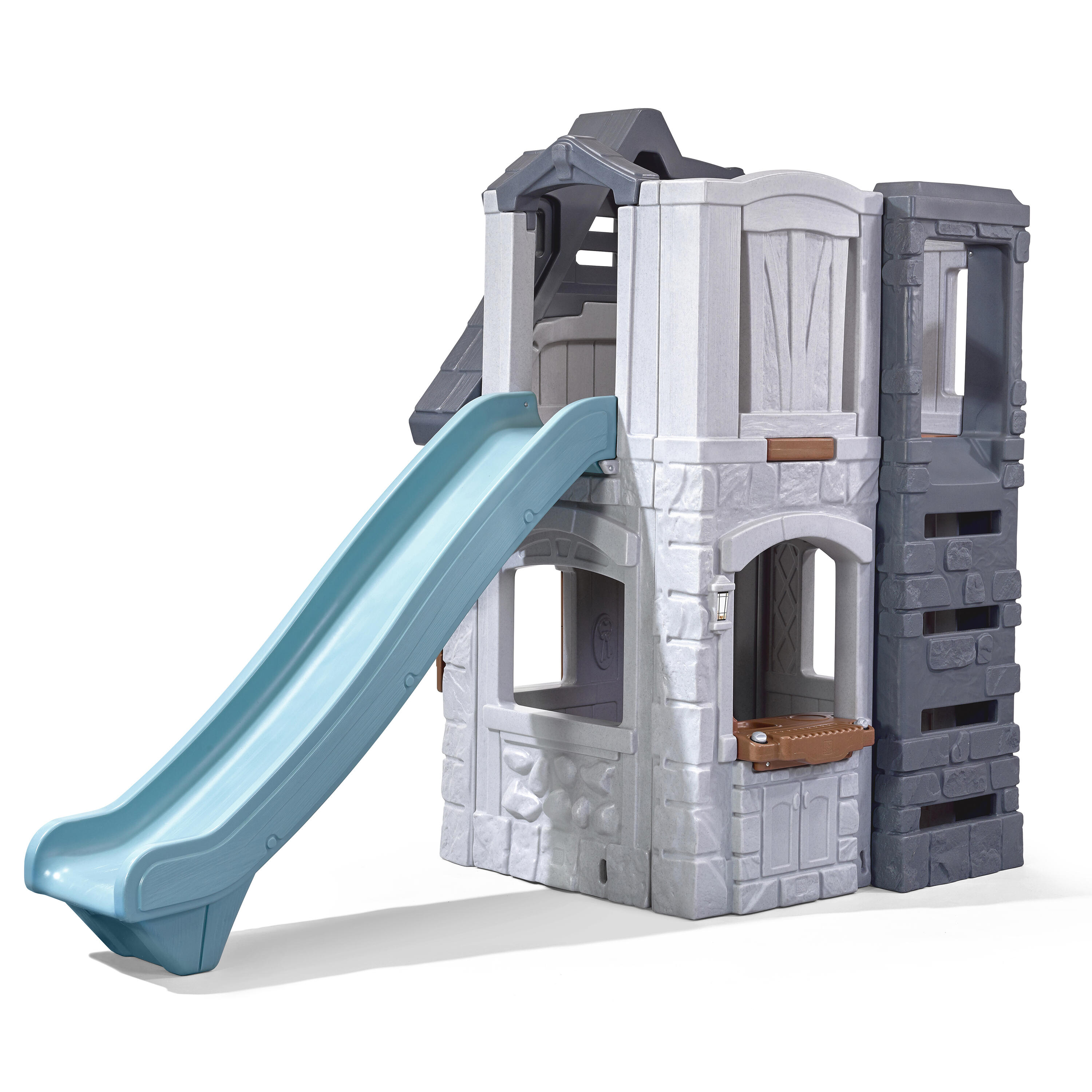 Maisonnette enfant avec Toboggan, Enchanting Adventures, Grise/Bleue 2/7