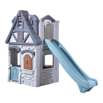 Maisonnette enfant avec Toboggan, Enchanting Adventures, Grise/Bleue