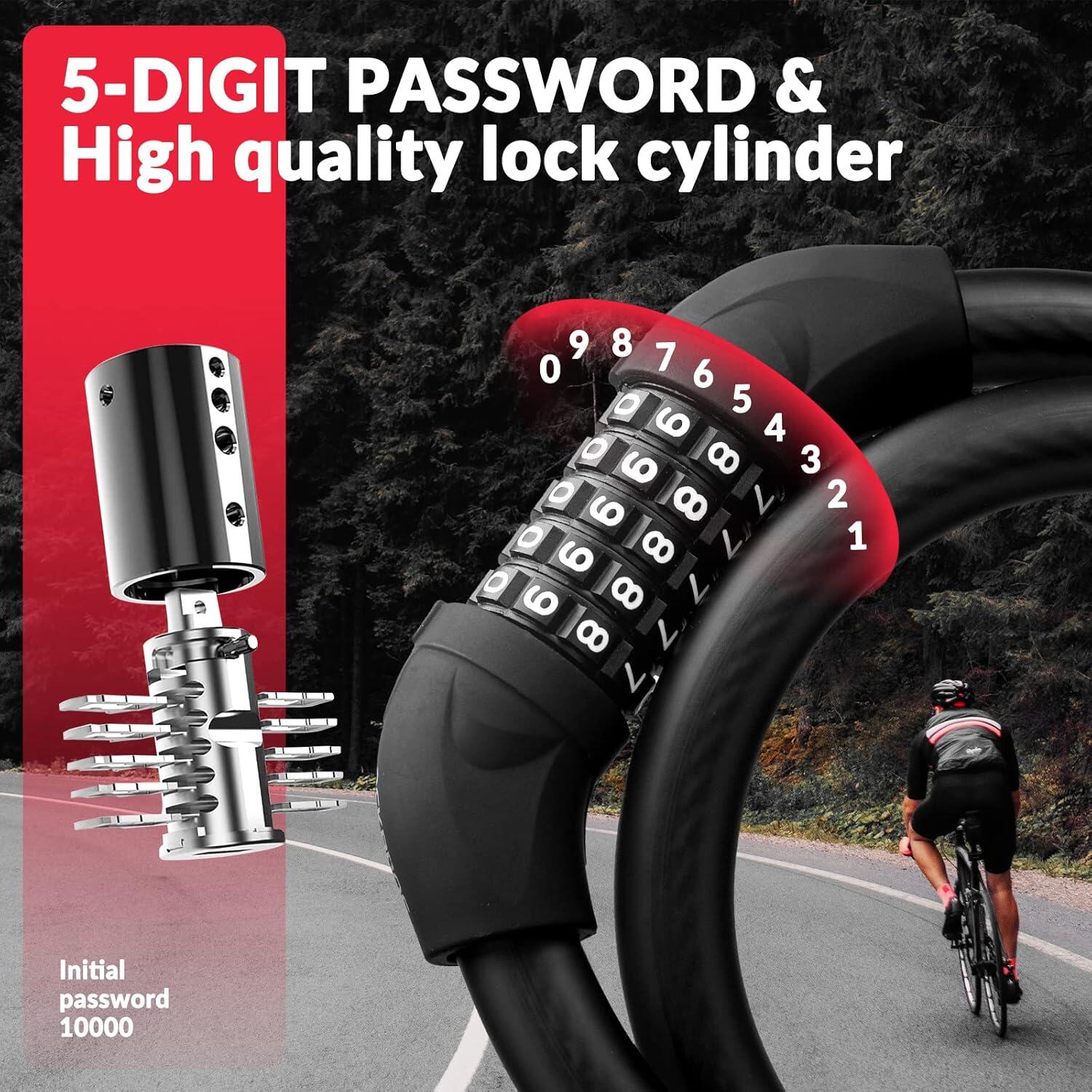 ROCKBROS Antivol Vélo à Code, Câble 5 Chiffres pour Vélo et Trottinette 3/6