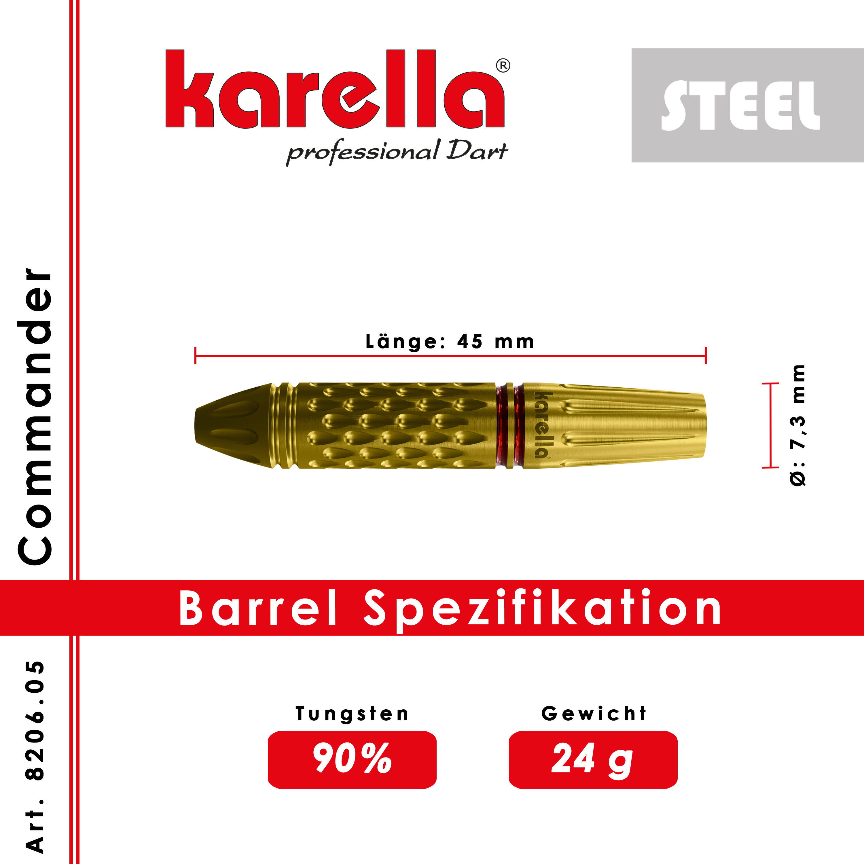 Steeldart Karella Commander Gold 90% Tungsten 24 g 6/6
