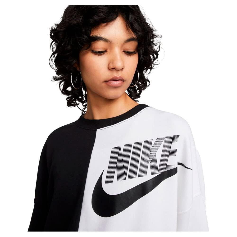 T-shirt Fleece Oversized a Maniche Lunghe Nike in Nero e Bianco 2/6