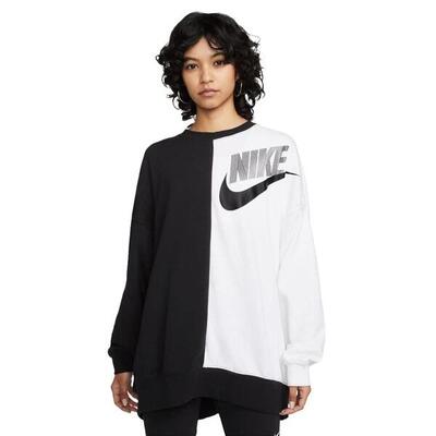T-shirt Fleece Oversized a Maniche Lunghe Nike in Nero e Bianco