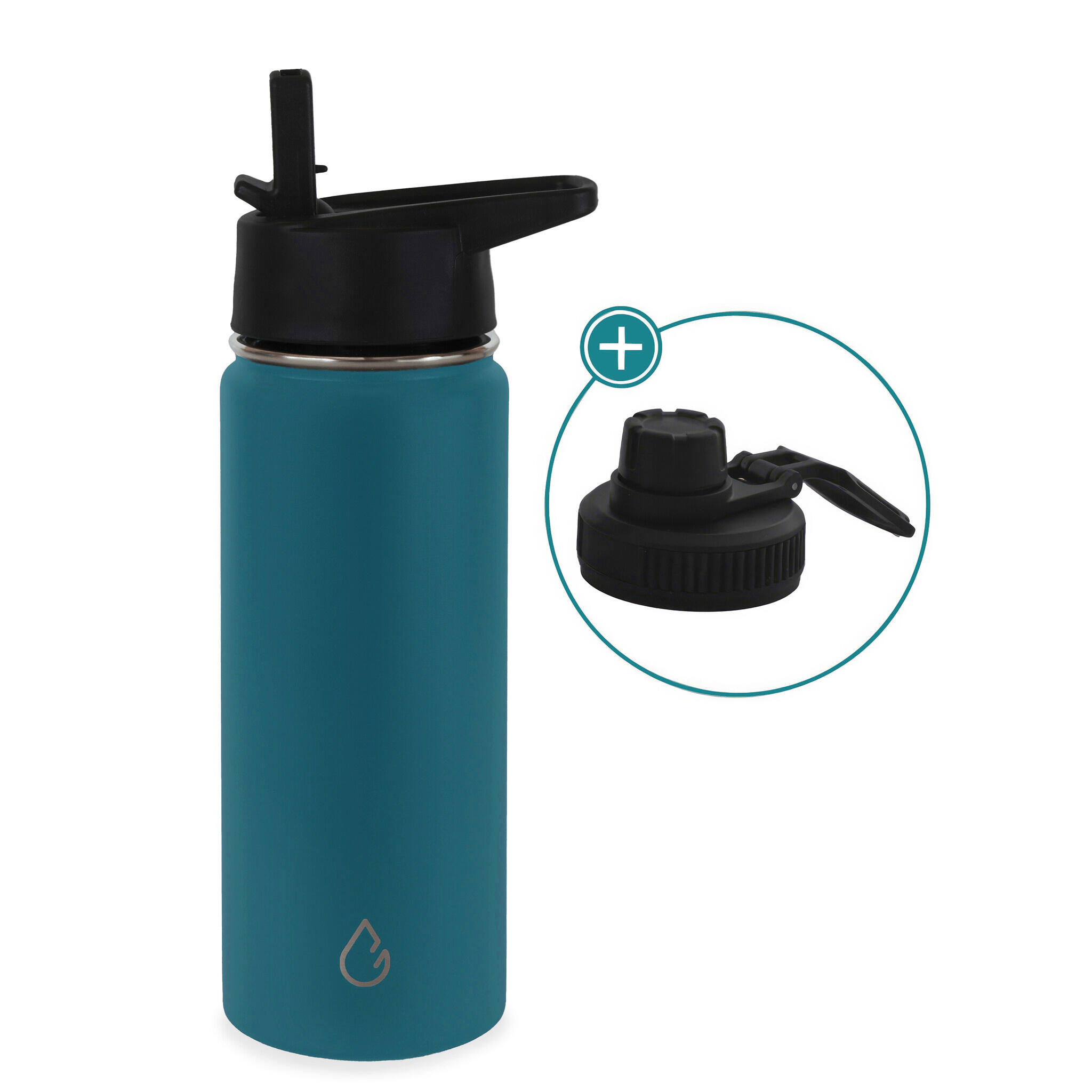 WATTAMULA PRO waterfles RVS lagoon 530 ml - dop met rietje en sportdop