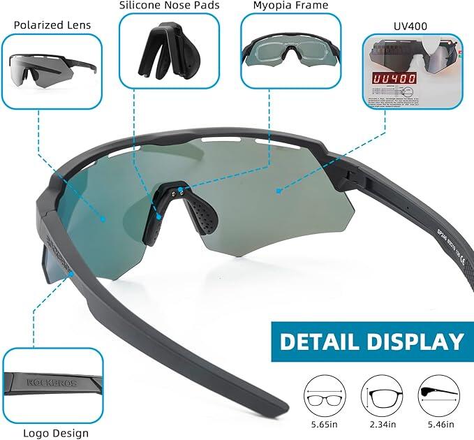 ROCKBROS Lunettes de Sport Polarisées, 4 Verres Interchangeables Cyclisme 4/7