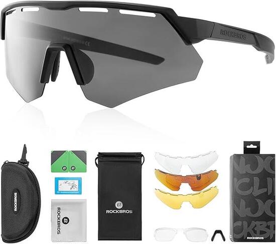 ROCKBROS Polarisierte Sportbrille, 4 austauschbare Gläser für Radfahren