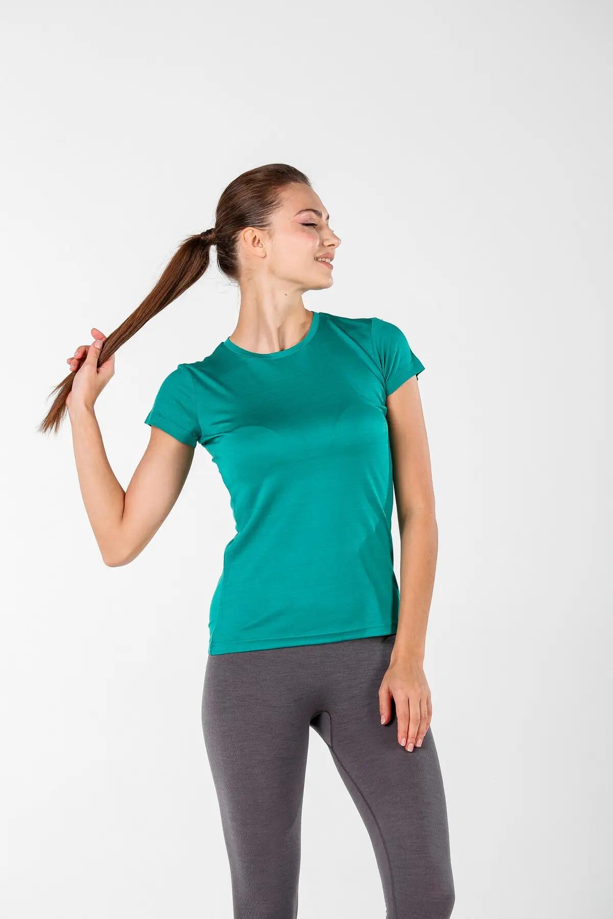 Pera - Koszulka damska  (100% wełny Merino, 135gr) L, Szmaragdowy 5/7