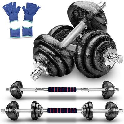 SET PESI 15 KG CON MANUBRI BARRA COLLEGAMENTO E DISCHI IN GHISA Ø25MM PALESTRA