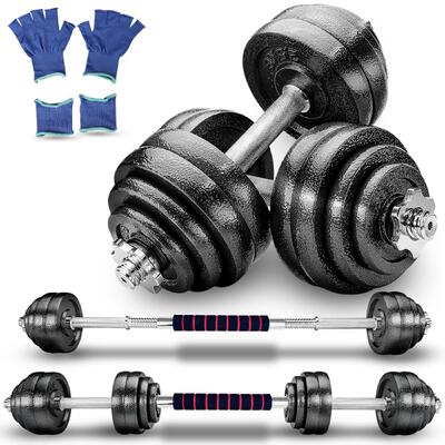 SET PESI 30 KG CON MANUBRI BARRA COLLEGAMENTO E DISCHI IN GHISA Ø25MM PALESTRA