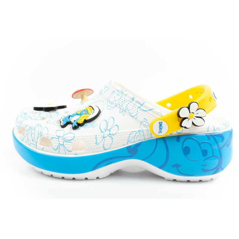 Klapki sandały chodaki damskie Crocs Smurfs na platformie Smerfy