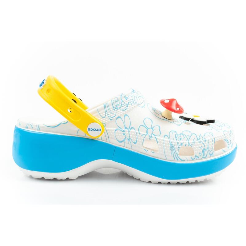 Klapki sandały chodaki damskie Crocs Smurfs na platformie Smerfy