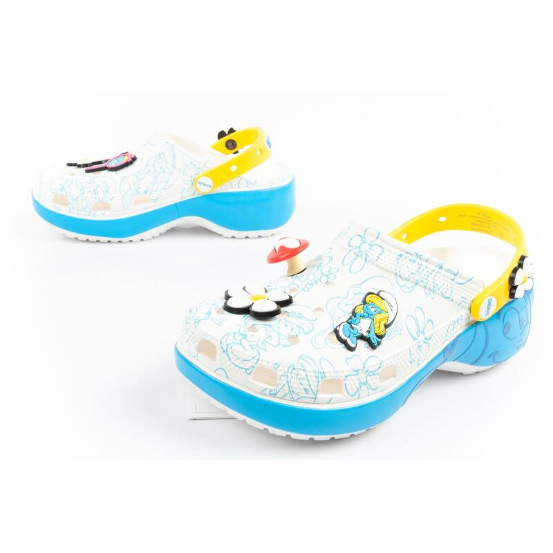 Klapki sandały chodaki damskie Crocs Smurfs na platformie Smerfy