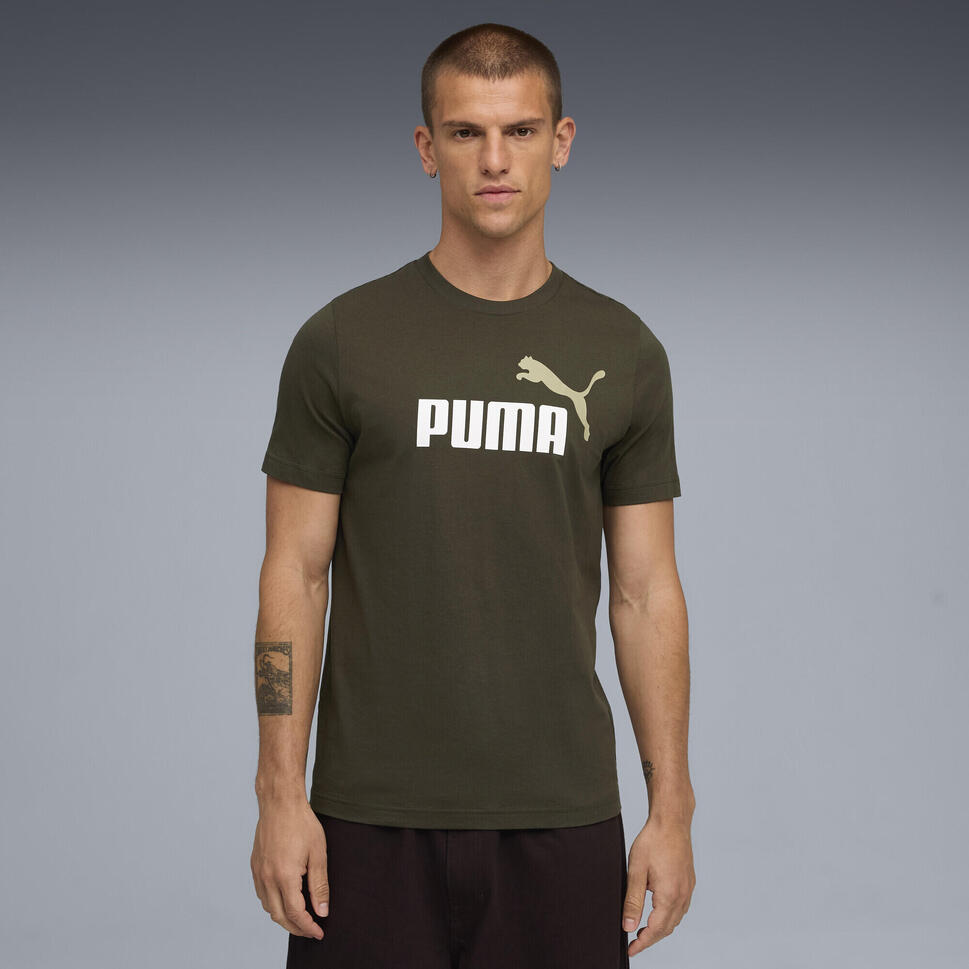 Męska koszulka Essentials z dwukolorowym logo No. 1 PUMA Dark Olive Green