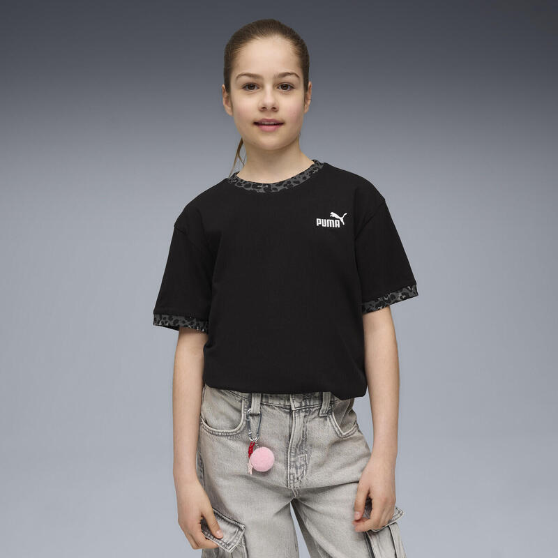 Młodzieżowa koszulka Essentials ze zwierzęcym wzorem o luźnym kroju PUMA Black