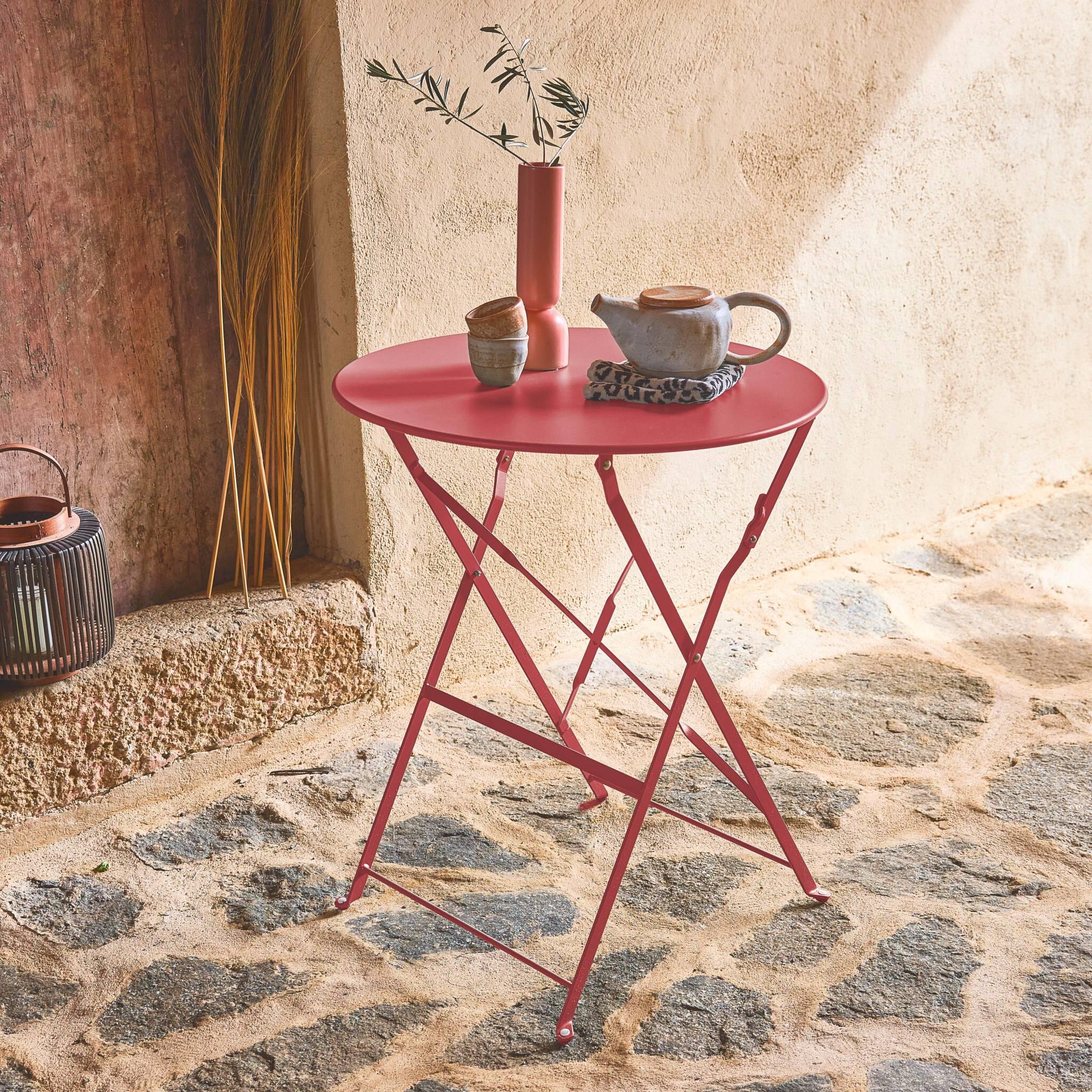 Mesa de jardim bistrô dobrável em metal 60cm, 2 lugares, Terracota 2/5
