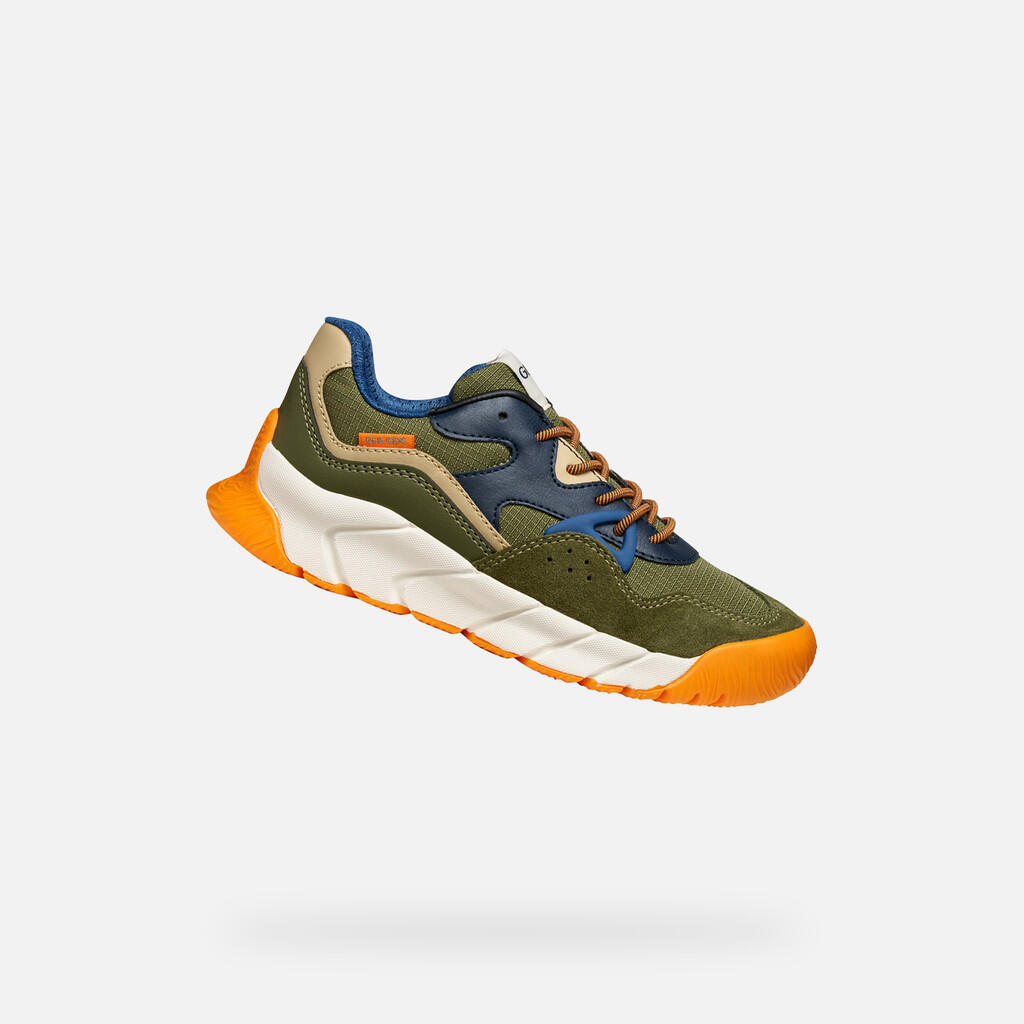 Geox - Baskets Garçon J Flexyper Pro Boy Vert Militaire/orange - Chaussures De Sport - Orange|vert - Decathlon
