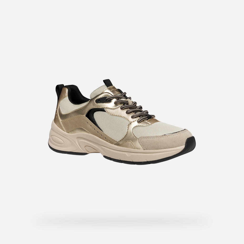 Baskets Femme D ZARVIA Blanc Cassé/Or Clair 5/7
