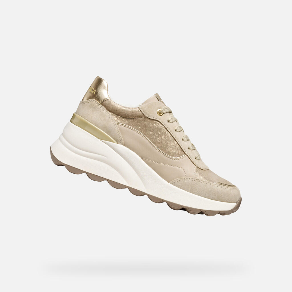 Geox - Baskets Femme Spherica Ec13 Woman Or Clair/beige Clair - Chaussures De Sport - Beige|jaune - Decathlon