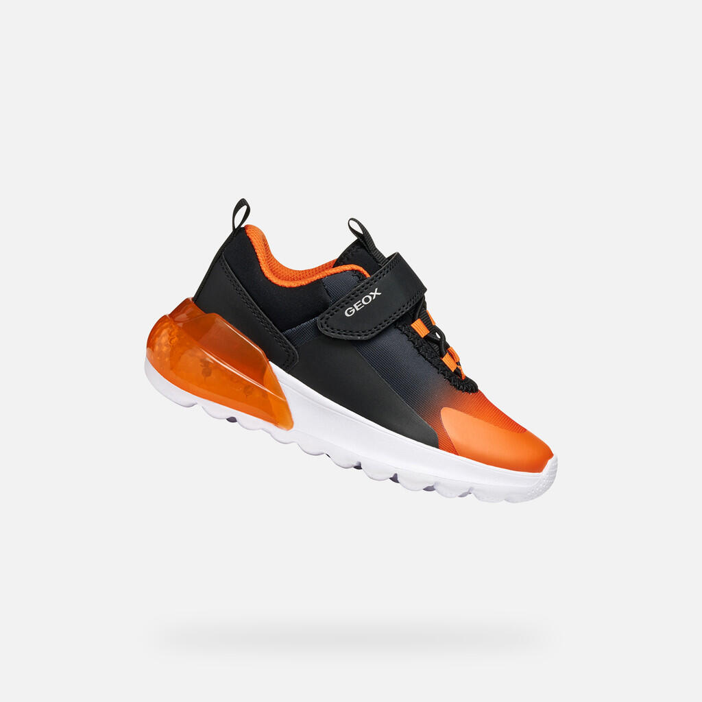 Geox - Baskets Garçon J Activart Illuminus Noir/orange - Chaussures De Sport - Noir|orange - Decathlon
