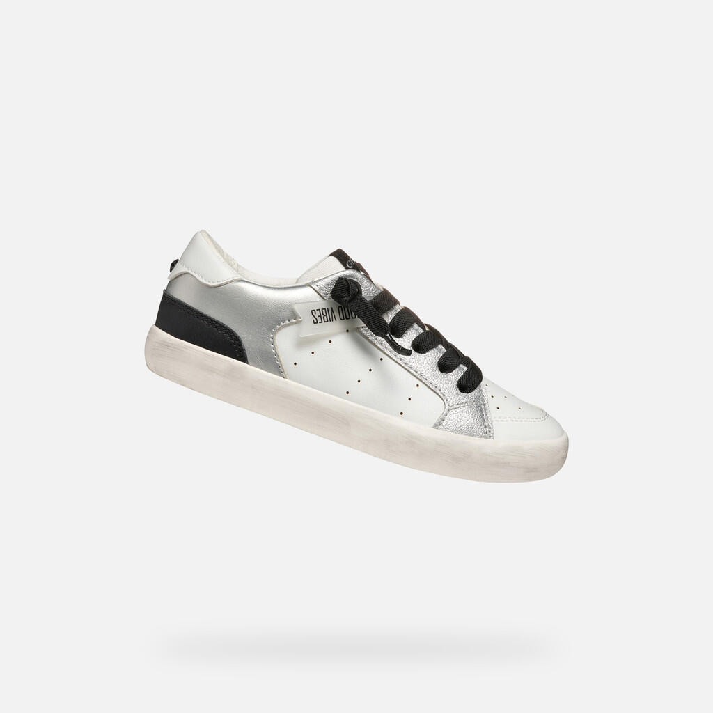 Geox - Baskets Fille J Gisli Girl Blanc/argent - Chaussures De Sport - Blanc|gris - Decathlon