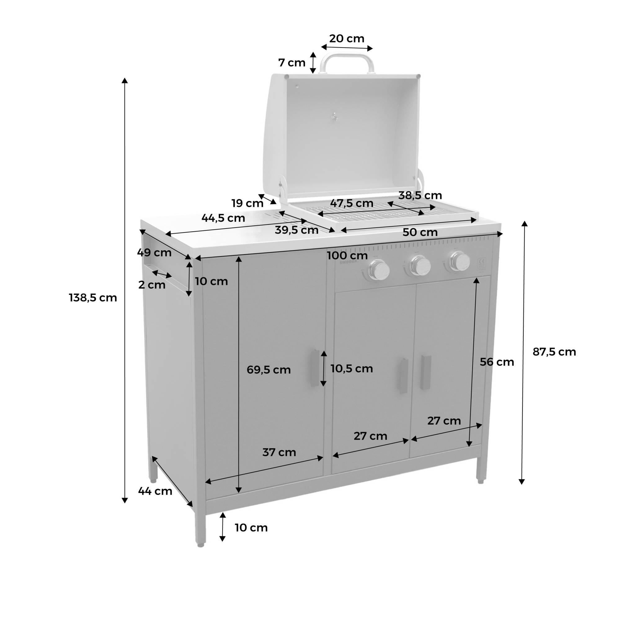 Barbacoa de gas de 3 quemadores con 3 puertas y termómetro, Verde 4/5